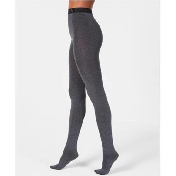 DKNY Control Top Cozy Charcoal Heather Grey Opaque Tights Size Small S New - Picture 1 of 3